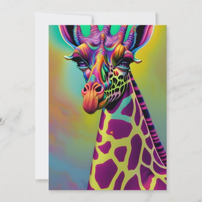Invitación Giraffe Psicodelic Fantasy Character Retrato (Anverso)
