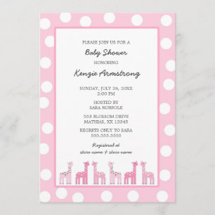 Invitación Giraffe rosa ducha de bebé o fiesta de cumpleaños