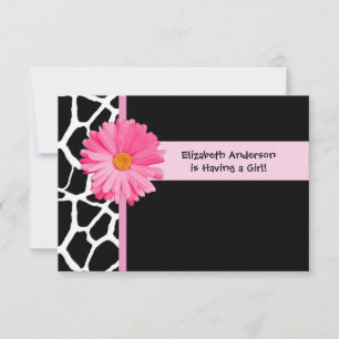 Invitación Giraffe Rosa Y Negro Giro Baby Shower