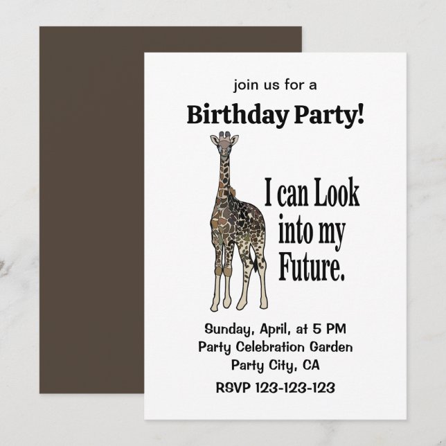 Invitación Giraffe Safari Animal Gracioso Cumpleaños (Anverso / Reverso)