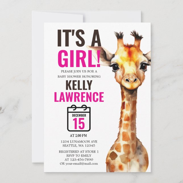 Invitación Giraffe Safari Baby Shower (Anverso)