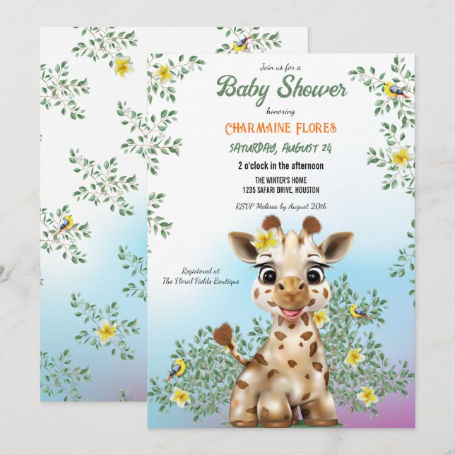 Invitación Giraffe Safari Baby Shower (Anverso / Reverso)