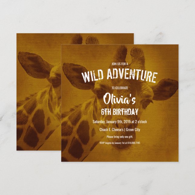 Invitación Giraffe Safari Birthday Party (Anverso / Reverso)