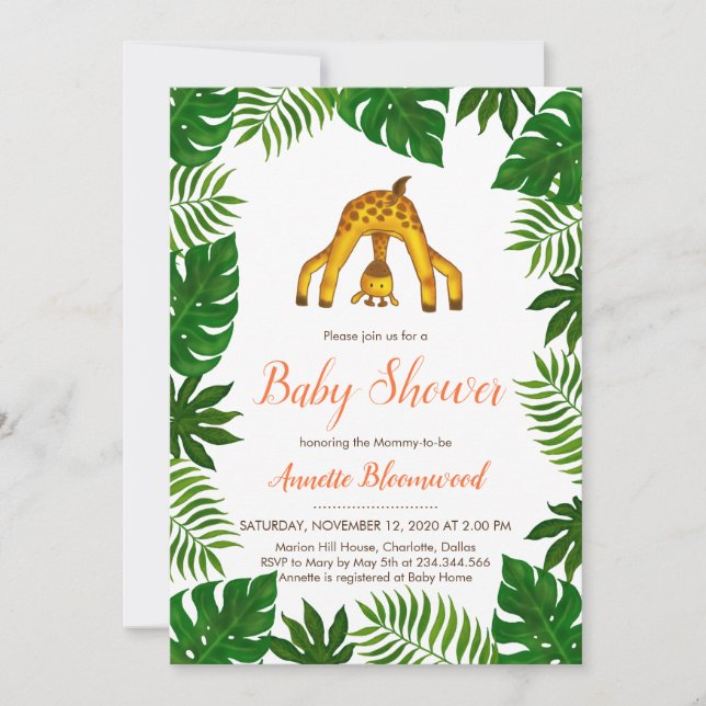Invitación Giraffe Safari Jungle Baby Shower (Anverso)
