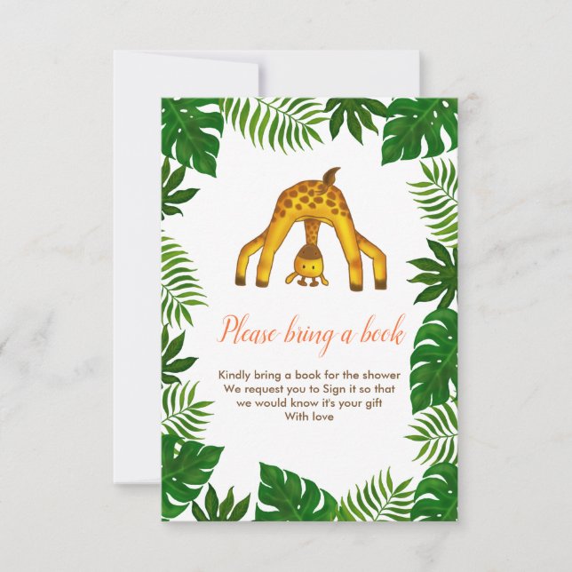 Invitación Giraffe Safari Jungle Baby Shower Bring Un Libro (Anverso)