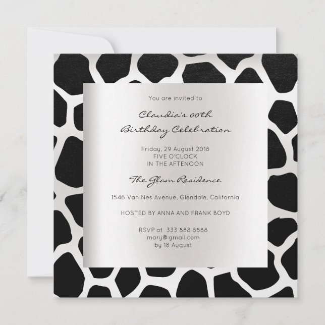 Invitación Giraffe Safari Piel animal Dorada Negro (Anverso)