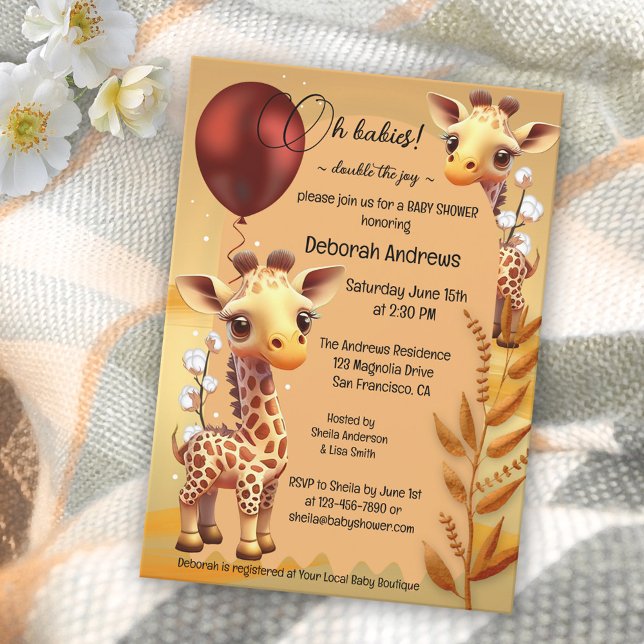 Invitación Giraffe Safari Twins Baby Shower (Subido por el creador)