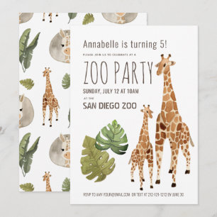 Invitación Giraffe Safari Zoo Fiestas Niños Cumpleaños