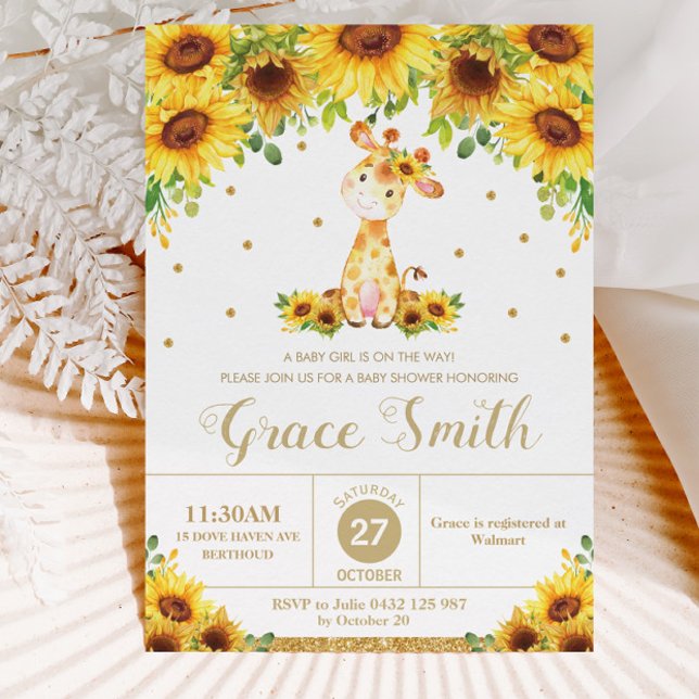 Invitación Giraffe Sunflower Floral Baby Shower Chica (Subido por el creador)