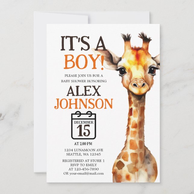 Invitación Giraffe Tema Safari Baby Shower (Anverso)
