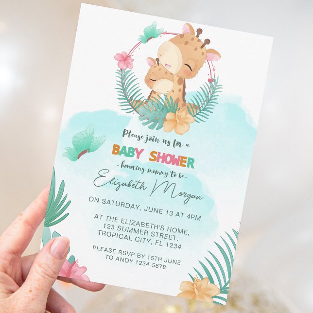 Invitación Giraffe Tropical Forest Blue Theme (Subido por el creador)