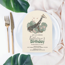 Invitación Giraffe Tropical Greenery Animal Birthday Party 