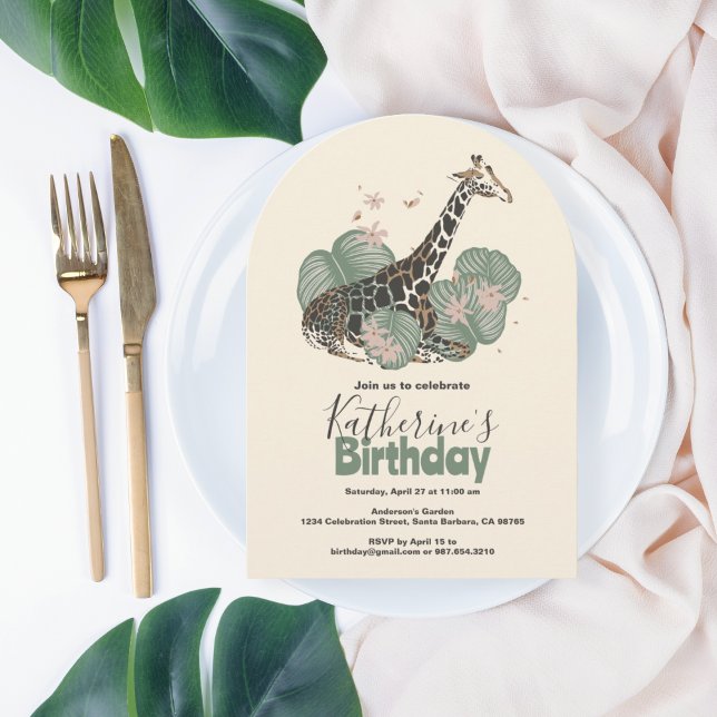 Invitación Giraffe Tropical Greenery Animal Birthday Party  (Subido por el creador)