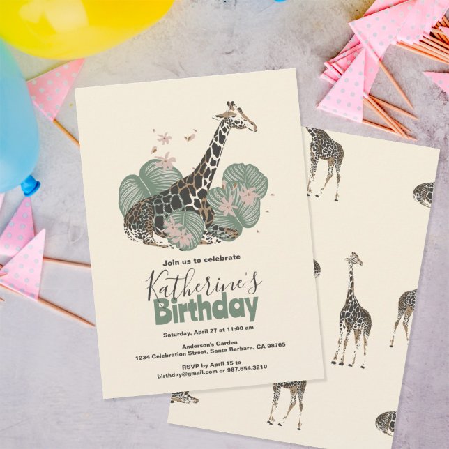 Invitación Giraffe Tropical Greenery Animal Birthday Party  (Subido por el creador)