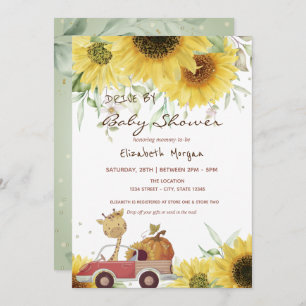 Invitación Giraffe Truck Pumpkin Sunflowers Baby Shower