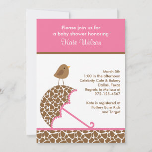 Invitación Giraffe Umbrella Baby Shower Invita (Rosa)