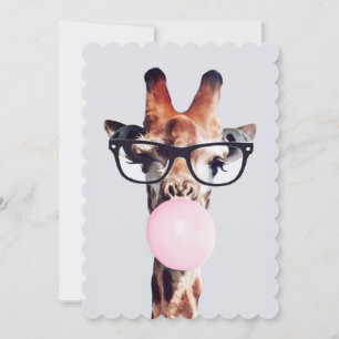 Invitación Giraffe Usando gafas sonando chicle rosa