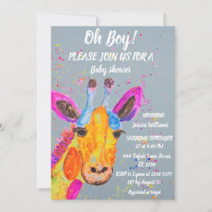 Invitación Giraffe Watercolor Safari Jungle Cute Baby Shower