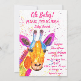 Invitación Giraffe Watercolor Safari Jungle Cute Baby Shower