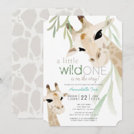 Invitación Giraffe Wild One Watercolor Gray Baby Shower