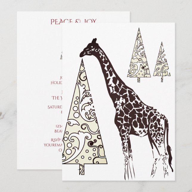 Invitación Giraffe y fiesta navideña de árboles (Anverso / Reverso)