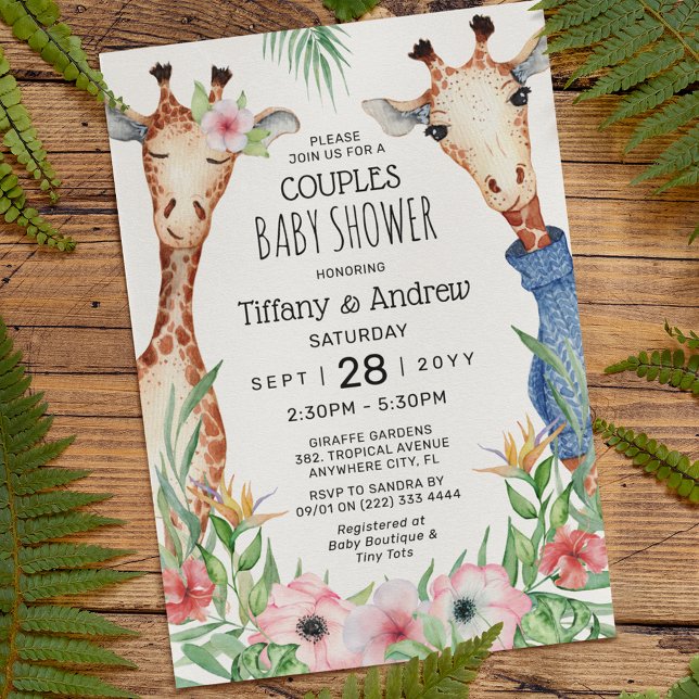 Invitación Giraffe y Parejas de Verdor Tropical Baby Shower (Subido por el creador)