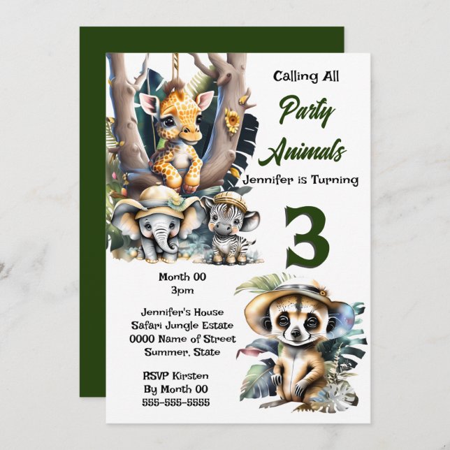 Invitación Giraffe zebra zebra zoológico safari animales jung (Anverso / Reverso)