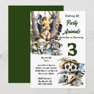 Invitación Giraffe zebra zebra zoológico safari animales jung