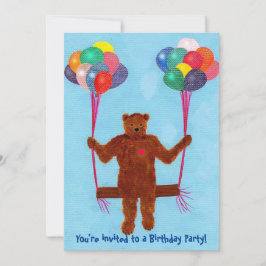 Invitación Girando Teddy Bear Balloon Swing Birday