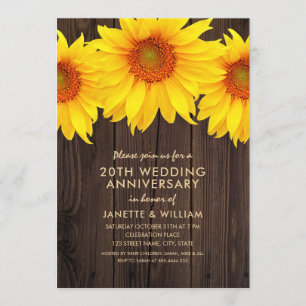 Invitación Girasol 20º Aniversario de Boda Madera Rústica