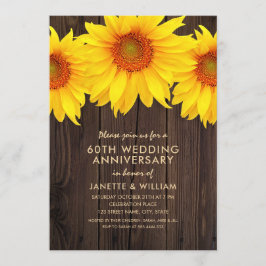 Invitación Girasol 60º Aniversario de Boda Madera Rústica
