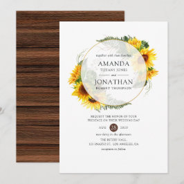 Invitación Girasol Acuarela Boda Geométrica Rústica