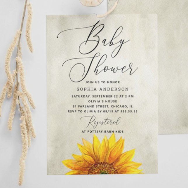 Invitación Girasol acuarela. Ducha de bebé de flores rusas (Subido por el creador)