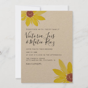 Invitación Girasol Acuarela Flor Silvestre Boda Rústica