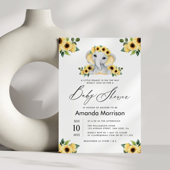 Invitación girasol acuático pequeño elefante ducha bebé (Subido por el creador)