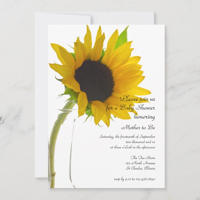 Invitación Girasol amarillo en Baby Shower blanco (Anverso)