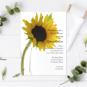 Invitación Girasol amarillo en ducha de novia blanca