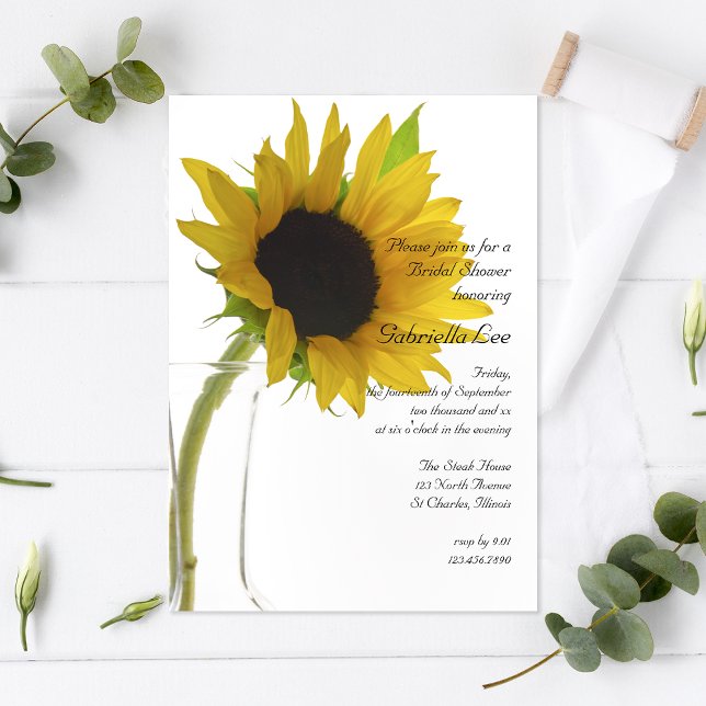 Invitación Girasol amarillo en ducha de novia blanca (Subido por el creador)