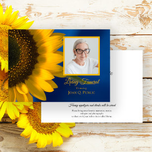 Invitación Girasol amarillo en el Fiesta del funeral azul viv