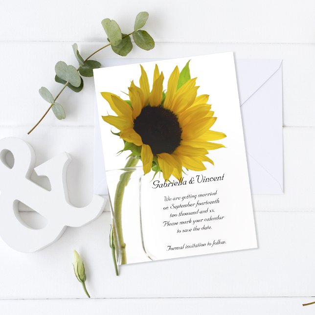 Invitación Girasol amarillo en la boda blanca salva la fecha (Subido por el creador)