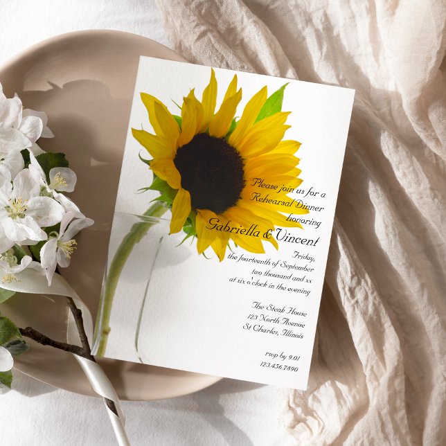 Invitación Girasol amarillo en la cena de ensayo Boda blanco (Subido por el creador)