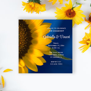 Invitación Girasol amarillo en la fiesta de compromiso azul