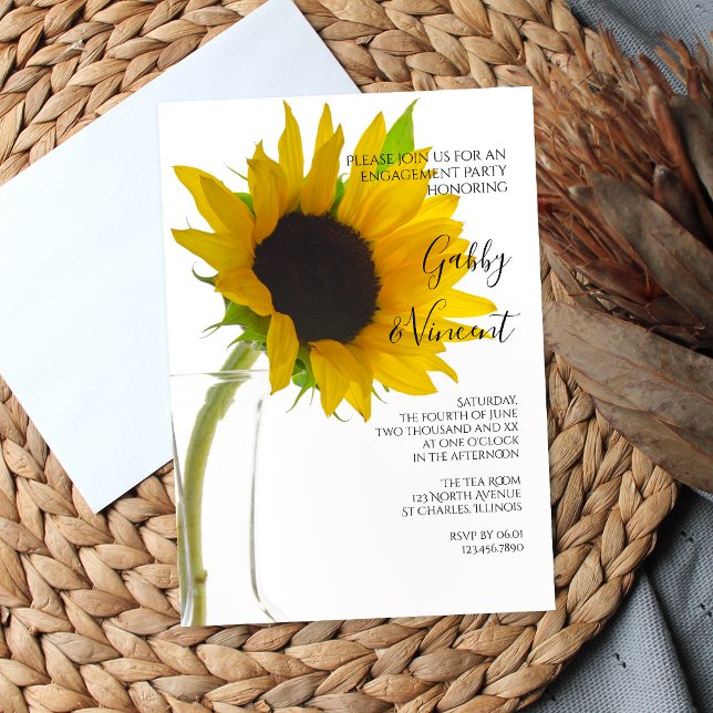 Invitación Girasol amarillo en la fiesta de compromiso blanco (Subido por el creador)