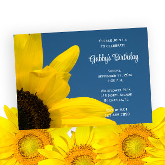 Invitación Girasol amarillo y fiesta de cumpleaños del cielo 