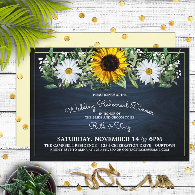 Invitación Girasol azul de la Marina Rusa|Cena de ensayo de m (Subido por el creador)