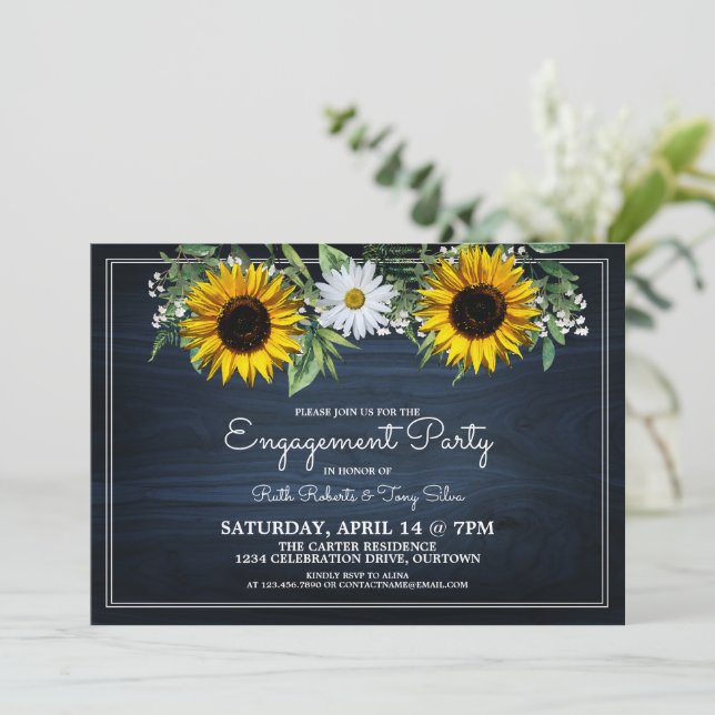 Invitación Girasol azul de la Marina Rusa|Partido de compromi (Anverso de pie)