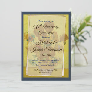 Invitación Girasol Azul Marino Foto 50 Aniversario de Boda