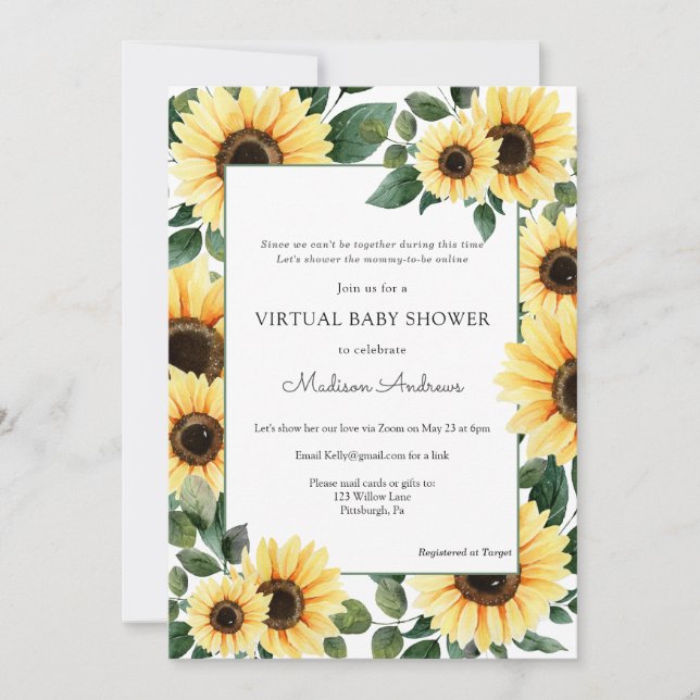 Invitación Girasol Baby Shower virtual (Anverso)