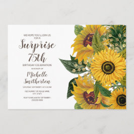 Invitación Girasol Blanco Amarillo Sorpresa 75 Cumpleaños