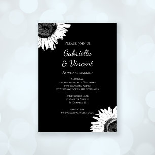 Invitación Girasol blanco sobre Boda negro